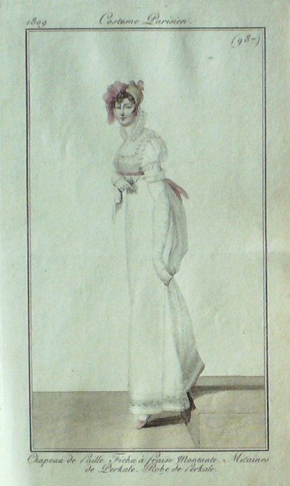 Gravure Mode Costume Parisien 1809 #  987 (eau forte old Fashion plate