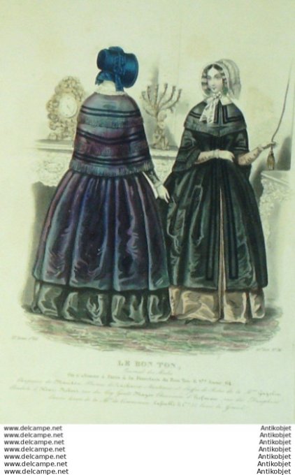 Gravure Mode Le Bon Ton 1844 # 36 (aquarelle old fashion plate)