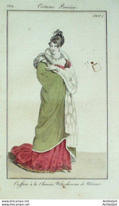 Gravure de mode Costume Parisien 1812 n°1207 Witz cheuras de Mérinos