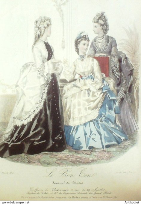 Gravure Mode Le Bon Ton 1872 # 17 (aquarelle old fashion plate)