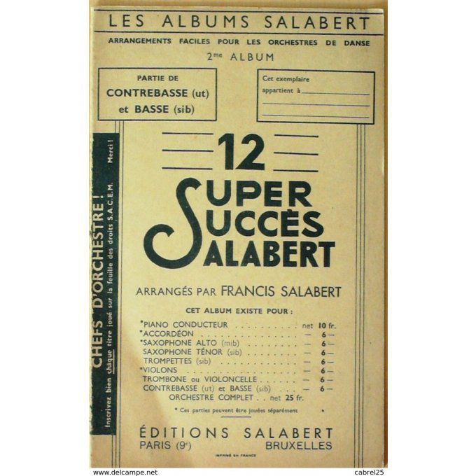 RETRO ORCHESTRE-12 succès-CONTRE BASSE/BASSE SIb-1940