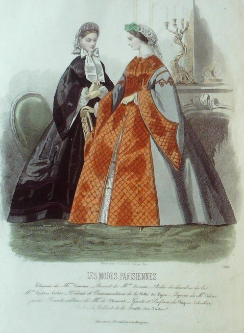 Gravure Les Modes Parisiennes 1862 # 988 Robes gros de Naples Maison Fournier