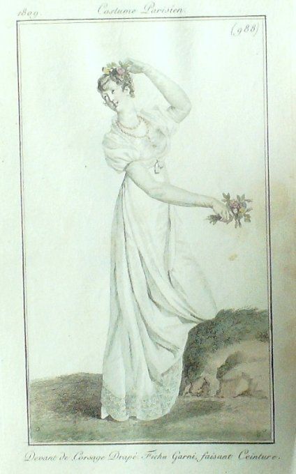 Gravure Mode Costume Parisien 1809 #  988 (eau forte old Fashion plate