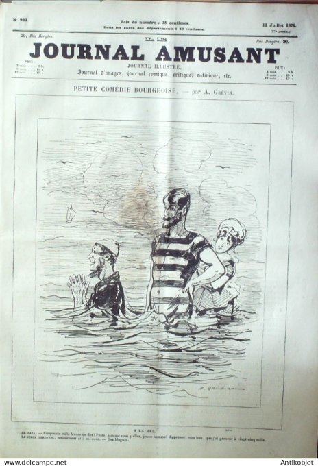 Le Journal Amusant 1874 #  932 Baignades d'eau douce par Larosse