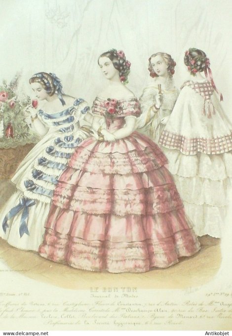 Gravure Mode Le Bon Ton 1856 22 # 29b (aquarelle old fashion plate)