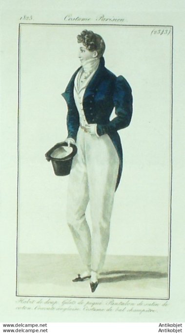 Gravure de mode Costume Parisien 1825 n°2343 Habit de drpah homme
