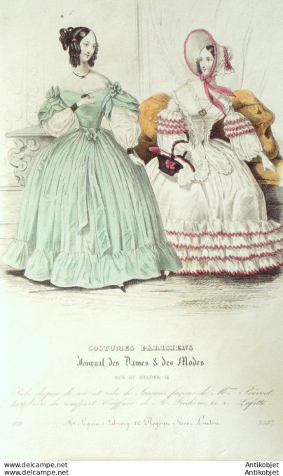 Costume Parisien 1838 # 3587 Robes soie & Jaconas