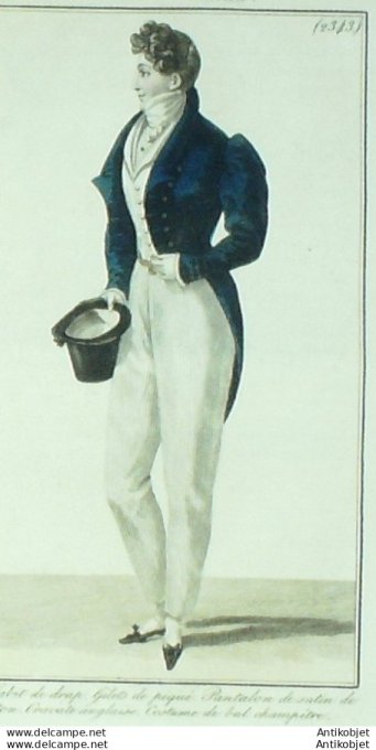 Gravure de mode Costume Parisien 1825 n°2343 Habit de drpah homme