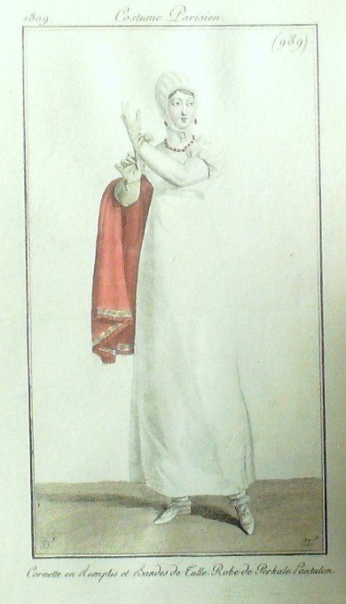 Gravure Mode Costume Parisien 1809 #  989 (eau forte old Fashion plate