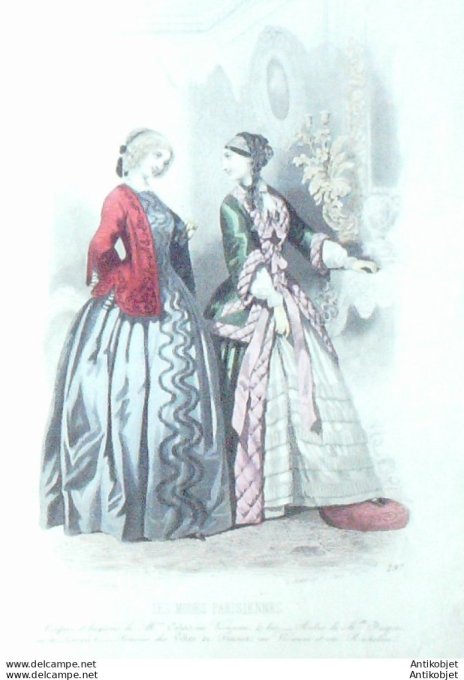 Gravure Les Modes Parisiennes 1847 # 297 Robes velours Maison Duguet