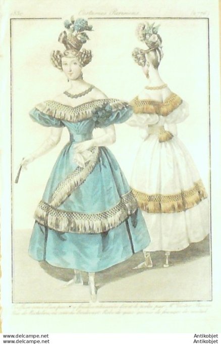 Costume Parisien 1830 # 2776 Robe de gaze garnie de franges