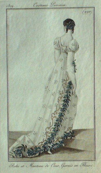 Gravure Mode Costume Parisien 1809 #  990 (eau forte old Fashion plate