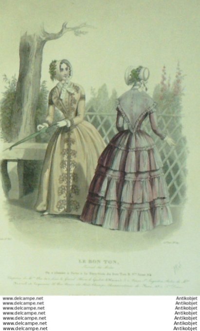 Gravure Mode Le Bon Ton 1844 # 30 (aquarelle old fashion plate)