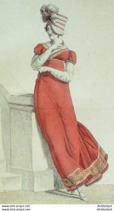 Gravure de mode Costume Parisien 1812 n°1208 Robe de Mérinos