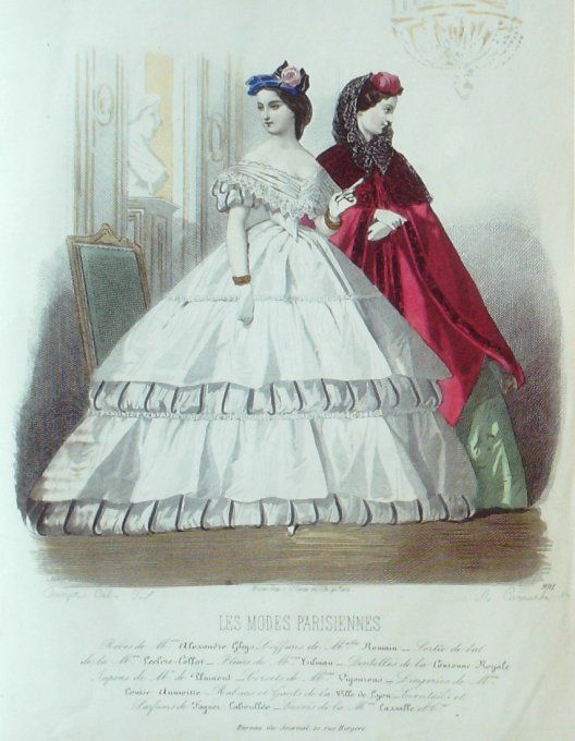 Gravure Les Modes Parisiennes 1862 # 991 Robes de sorties Maison Ghys