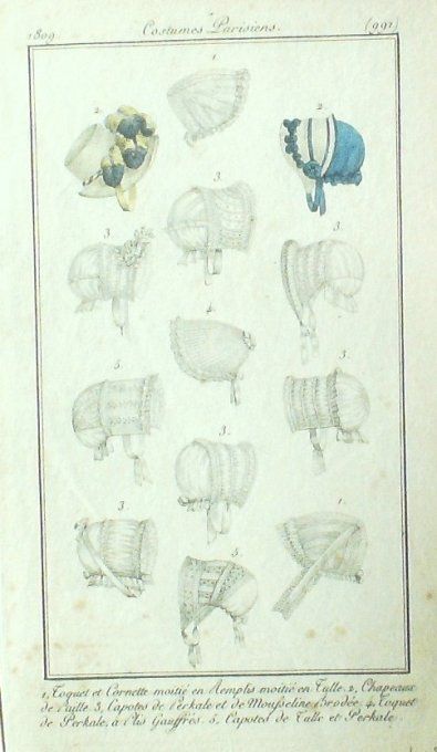 Gravure Mode Costume Parisien 1809 #  991 (eau forte old Fashion plate