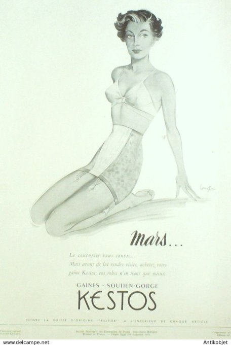 Publicité Lingerie Kestos Vahiné signée Langlais 1958