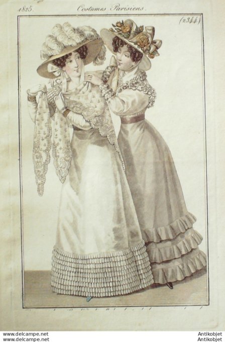Costume Parisien 1825 # 2344 Robes mousseline et perkale