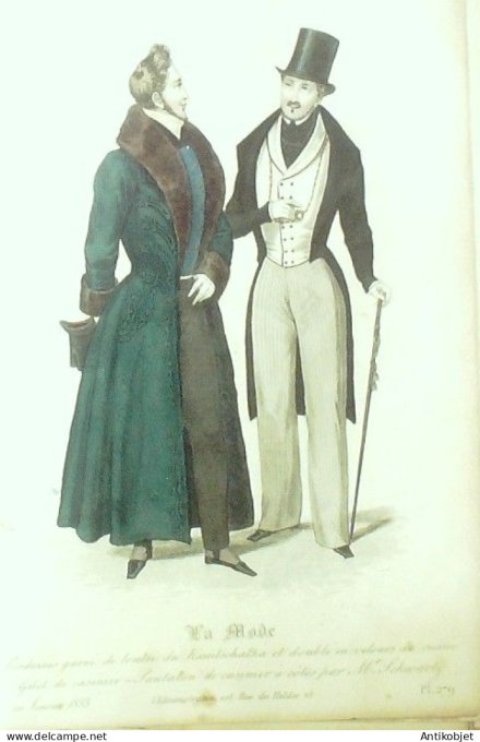 Gravure La mode 1833 # 279 (aquarelle old Fashion plate)