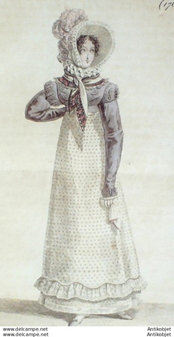 Gravure de mode Costume Parisien 1818 n°1762 Spencer de Lévantine à revers