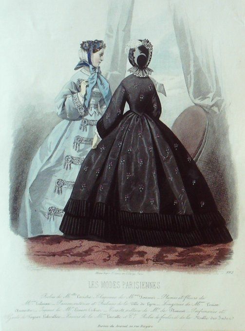 Gravure Les Modes Parisiennes 1862 # 992 Robes velours Maison Leriche