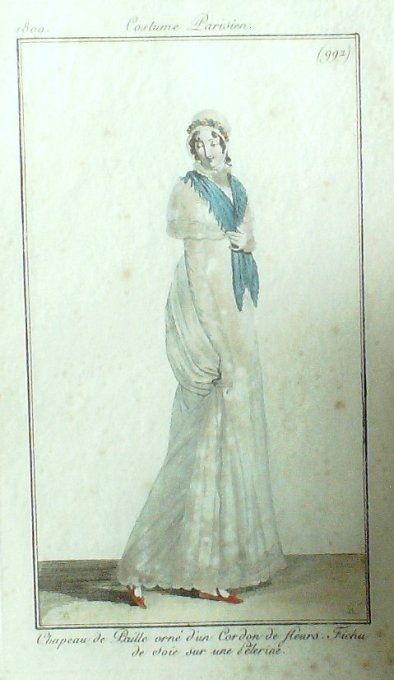Gravure Mode Costume Parisien 1809 #  992 (eau forte old Fashion plate