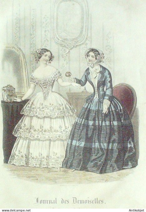 Gravure Mode J.Demoiselles 1852 #  4 (aquarelle Old Fashion plate)