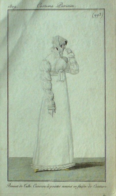 Gravure Mode Costume Parisien 1809 #  993 (eau forte old Fashion plate