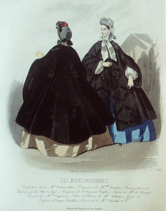 Gravure Les Modes Parisiennes 1862 # 993 Robes velours Maison Leclère-Collot