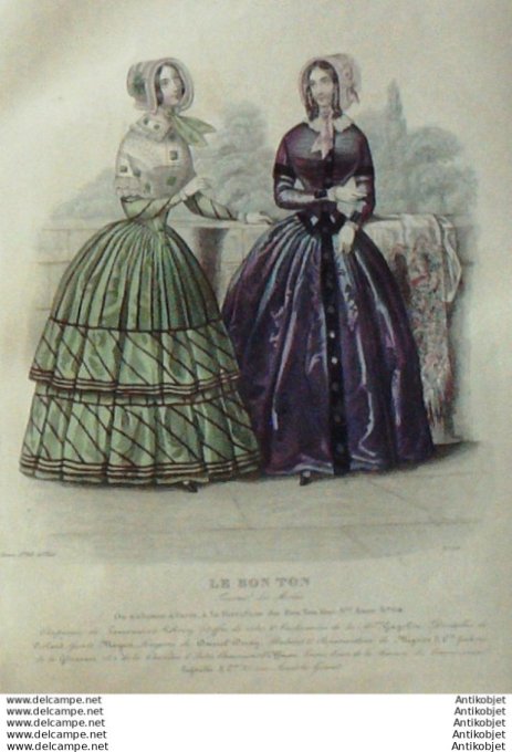 Gravure Mode Le Bon Ton 1844 # 33 (aquarelle old fashion plate)