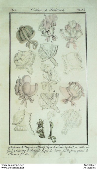 Costume Parisien 1812 # 1212 Chapeaux de Virginie toques