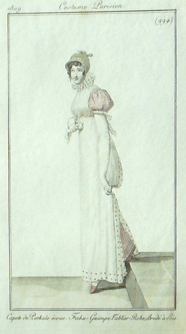 Gravure Mode Costume Parisien 1809 #  994 (eau forte old Fashion plate