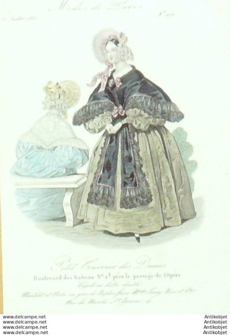 Gravure Mode Courrier des Dames 1835 # 1172 (eau forte old Fashion plate)