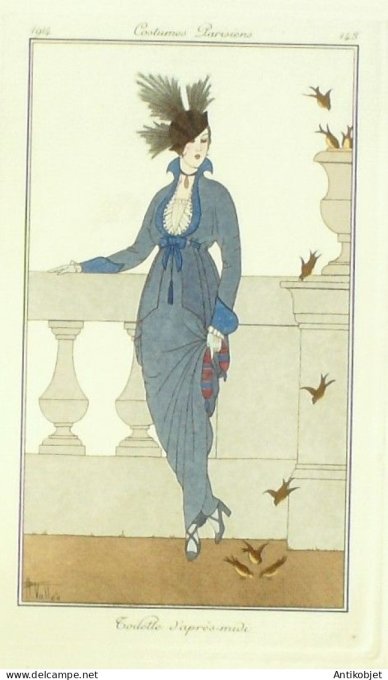 Gravure Mode Costume Parisien 1914 # 143 Vallee Armand (eau forte)