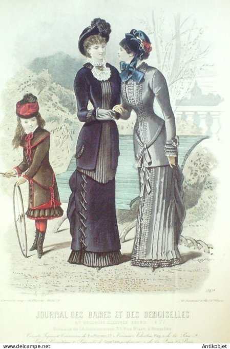 Gravure Mode J.Dames & Demoiselles 1875 # 1787 (Old Fashion plate)