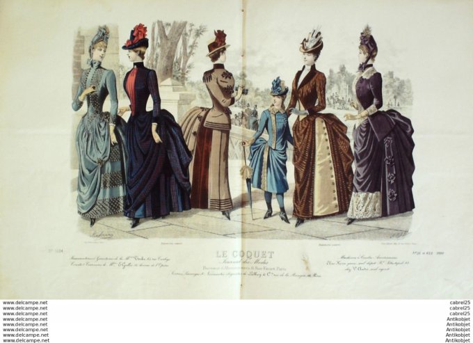 Gravure Mode Le Coquet 1886 # 36 (Old Fashion plate)