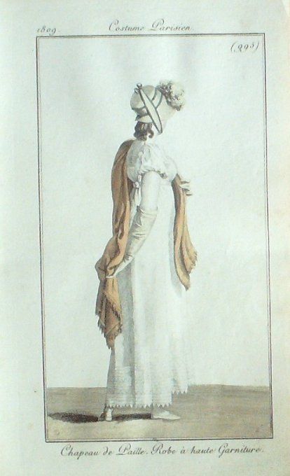 Gravure Mode Costume Parisien 1809 #  995  (eau forte old Fashion plate