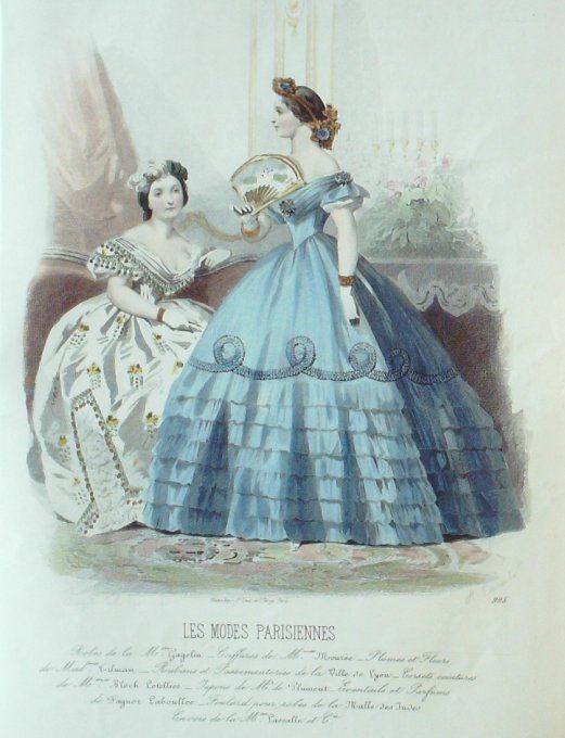 Gravure Les Modes Parisiennes 1862 # 995 Robes Organdi Maison Gagelin