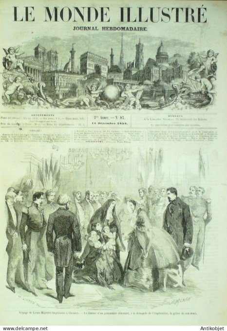 Le Monde illustré 1859 n° 87 Japon Jeddo Chauny Saint-Gobain (02) Tunisie Derwiche