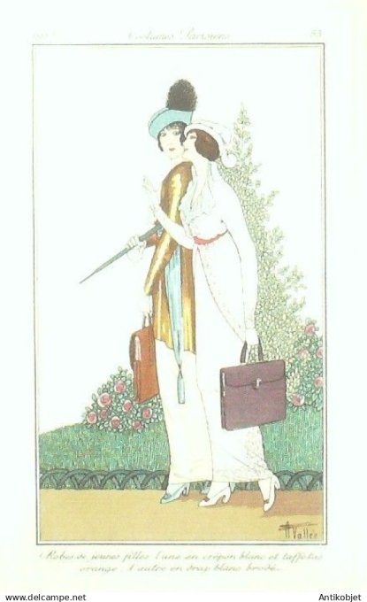 Gravure Costume Parisien 1913 # 55 Vallee Armand (eau forte) Robe Taffetas