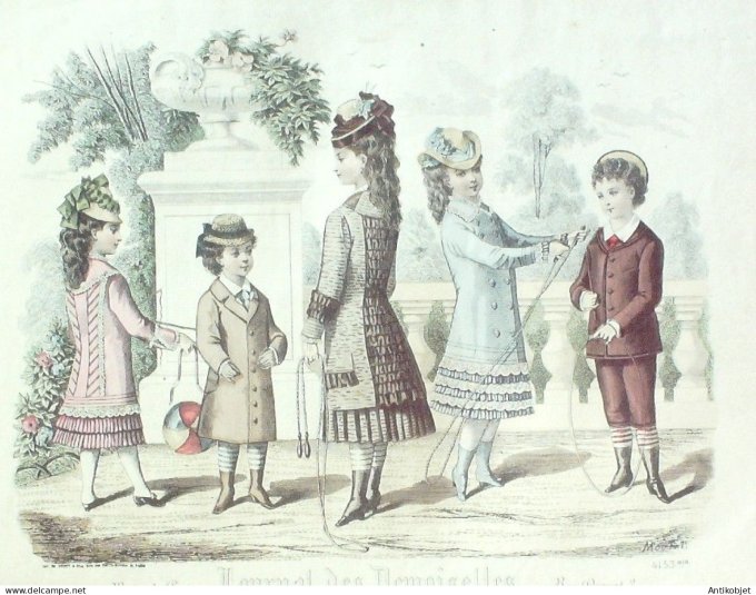 Gravure Mode J.Demoiselles 1878 # 4153b (aquarelle Old Fashion plate)