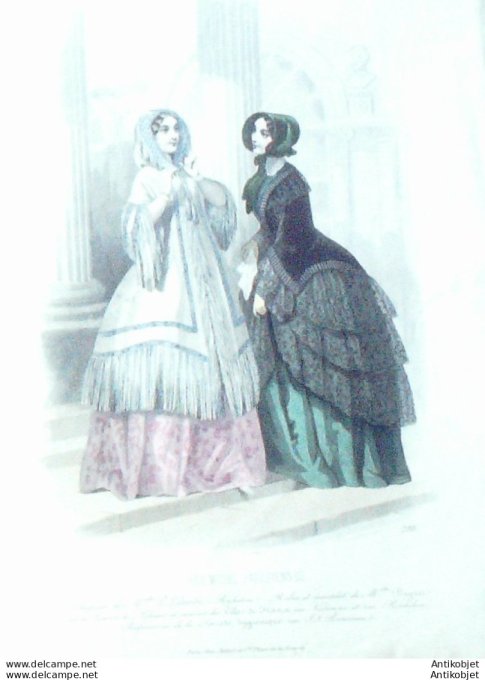 Gravure Les Modes Parisiennes 1847 # 298 Manteau mantelet Maison Duguet