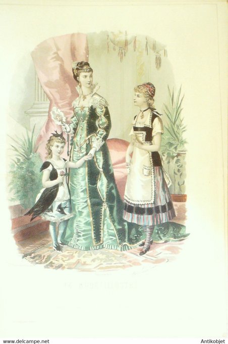 Gravure de mode La Mode illustrée 1879 n°04 Travestissements (Maison Bréant-Castel)