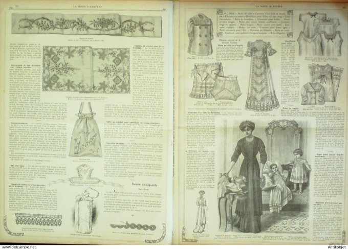 La Mode illustrée journal 1910 n° 17 Toilettes Costumes Passementerie