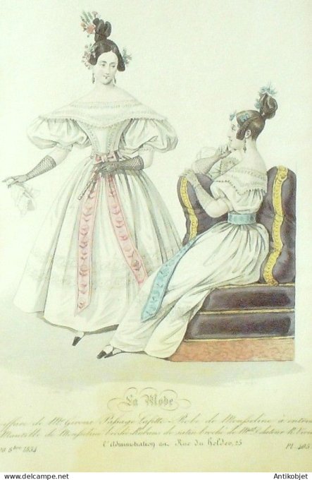 Gravure La mode 1834 # 405 (aquarelle old Fashion plate)