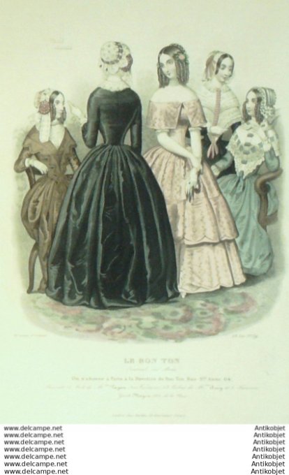 Gravure Mode Le Bon Ton 1844 # 39 (aquarelle old fashion plate)