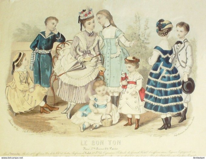 Gravure Mode Le Bon Ton 1873 # 89 (aquarelle old fashion plate)