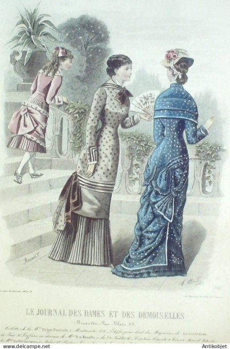 Gravure Mode J.Dames & Demoiselles 1875 # 1712 (Old Fashion plate)