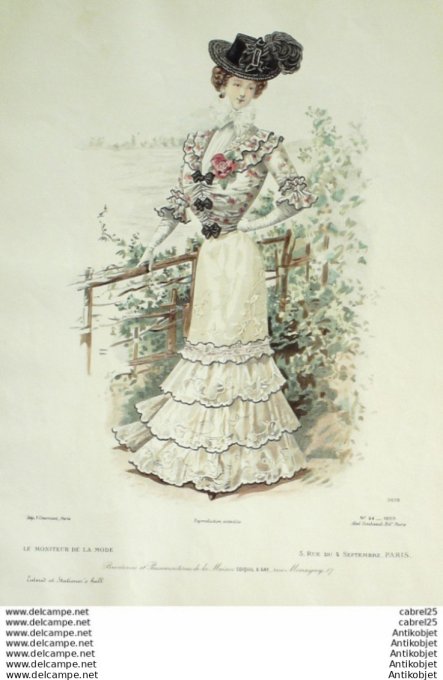 Gravure Mode Le Moniteur 1899 # 24 (Old Fashion plate)