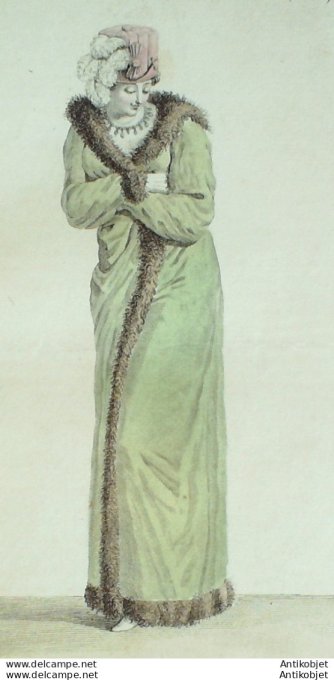 Gravure de mode Costume Parisien 1812 n°1214 Pelisse Turque  garnie de Martre